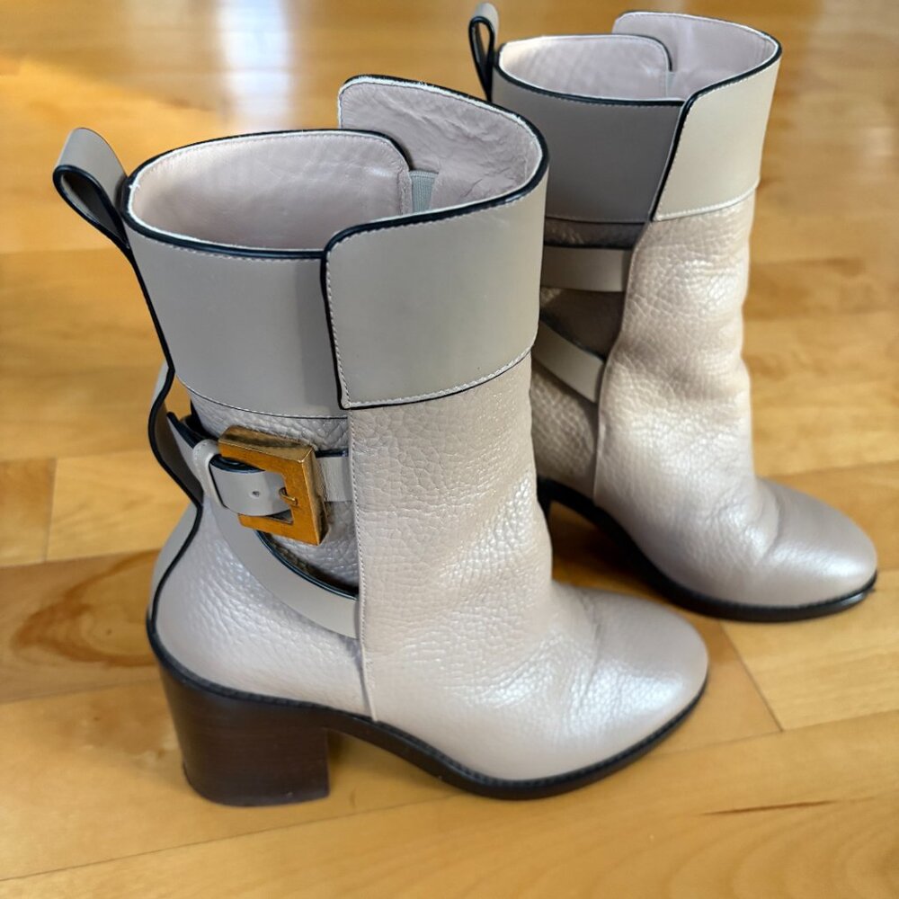 Stuart Weitzman Taupe Leather Block Heel Ankle Boots - Picture 9 of 9